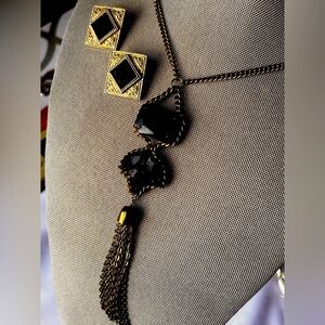 Vintage statement gold and black necklace and earrings set